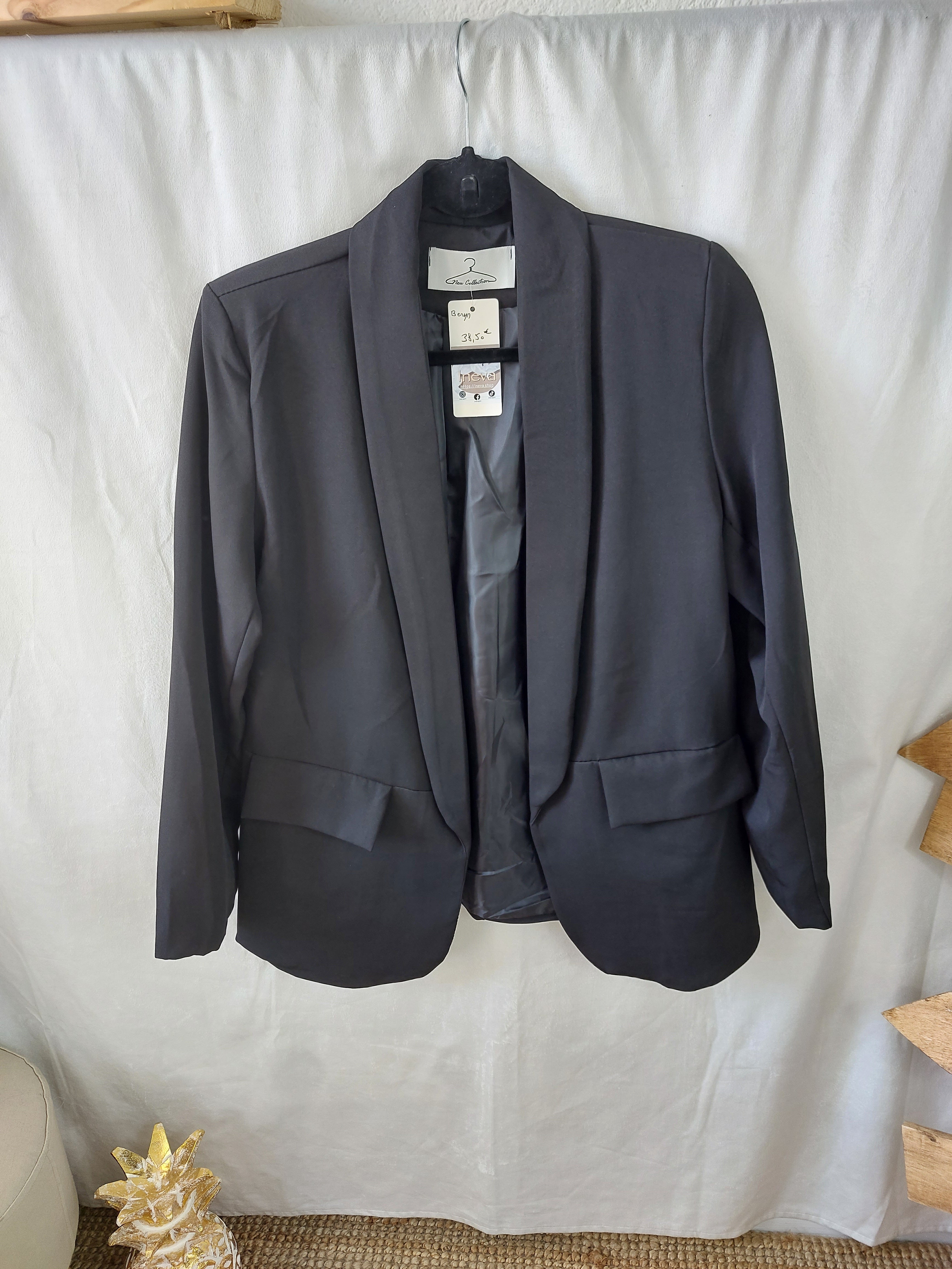 INEVA-BLAZER UNI NOIR-BLAZER POLYESTER OVERSIZED-BLAZER FEMME TAILLE UNIQUE-BLAZER FEMME UNI EPAULETTE-TENDANCE 2024-MUSTHAVE