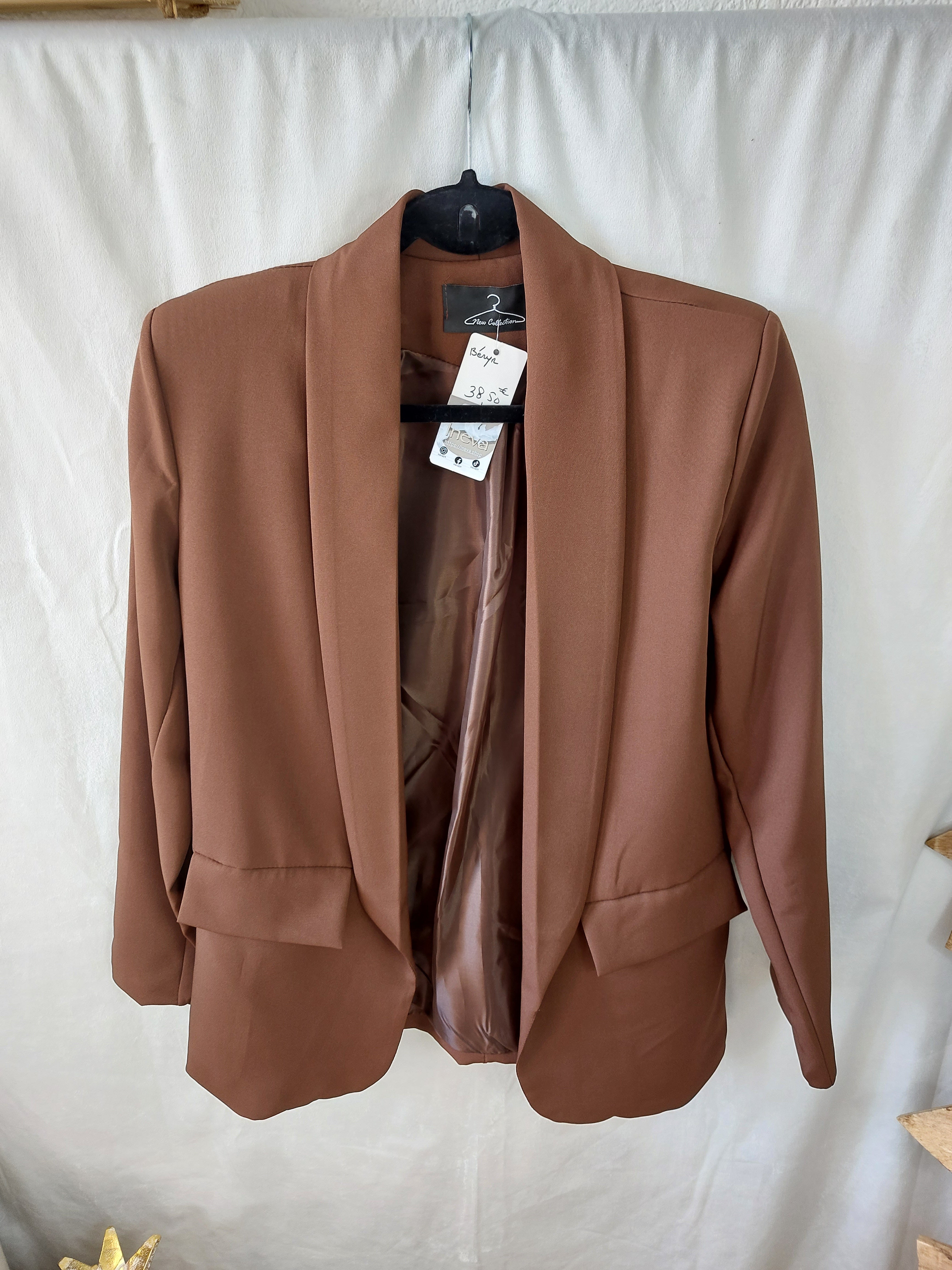 INEVA-BLAZER UNI COGNAC-BLAZER POLYESTER OVERSIZED-BLAZER FEMME TAILLE UNIQUE-BLAZER FEMME UNI EPAULETTE-TENDANCE 2024-MUSTHAVE