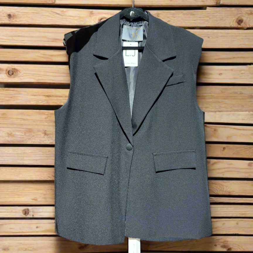 Blazer AKIRA sans manches femme noir oversized avec épaulettes style chic - Vue face
