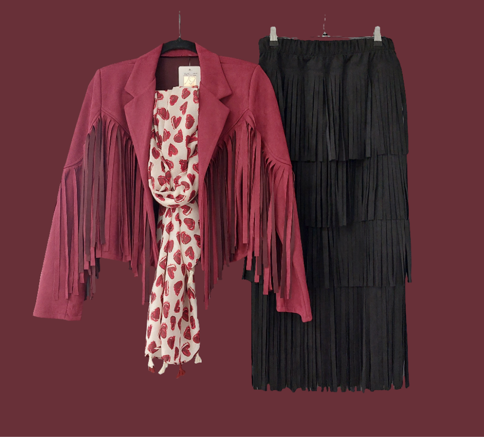 Jupe Longue MONICA Suédine à Franges - Taille Élastiquée 34/40 - Style Bohème Chic