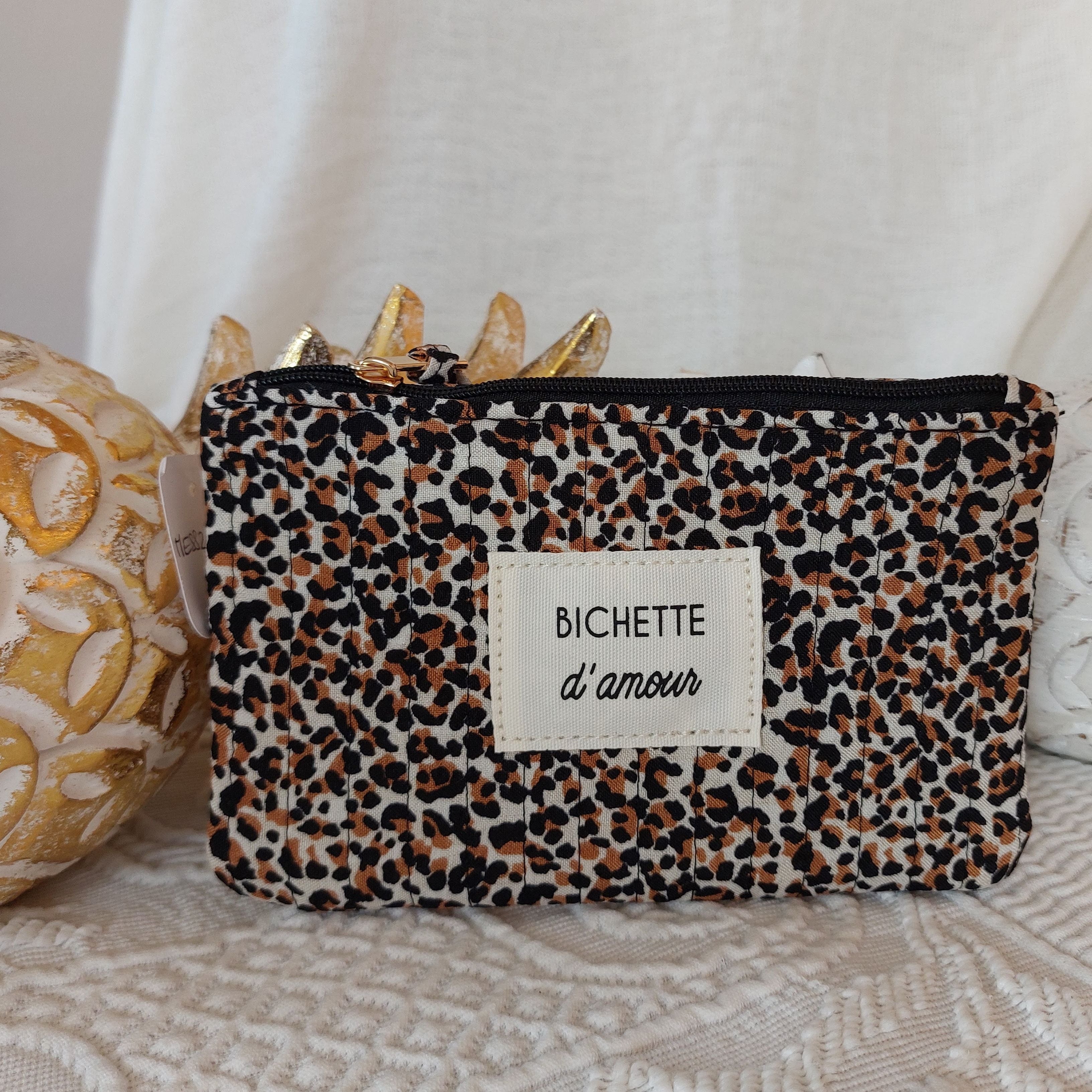 Pochette imprimé léopard méssage "Bichette d'amour"