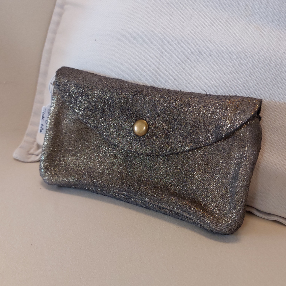 Portefeuille Tomari cuir irisé anthracite - 2 compartiments zip et pression
