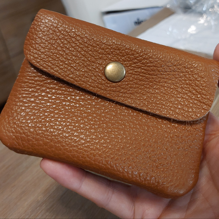 Portefeuille Vendi cuir grainé marron - 2 compartiments zip et pression