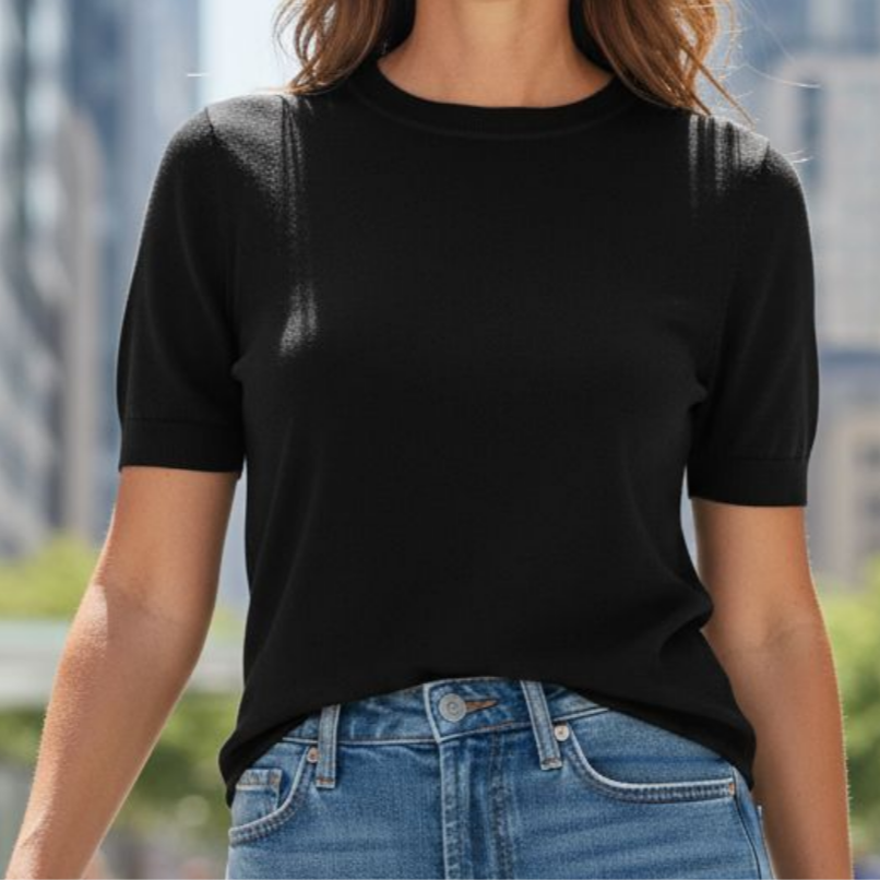 Pull REN femme manches courtes noir classique