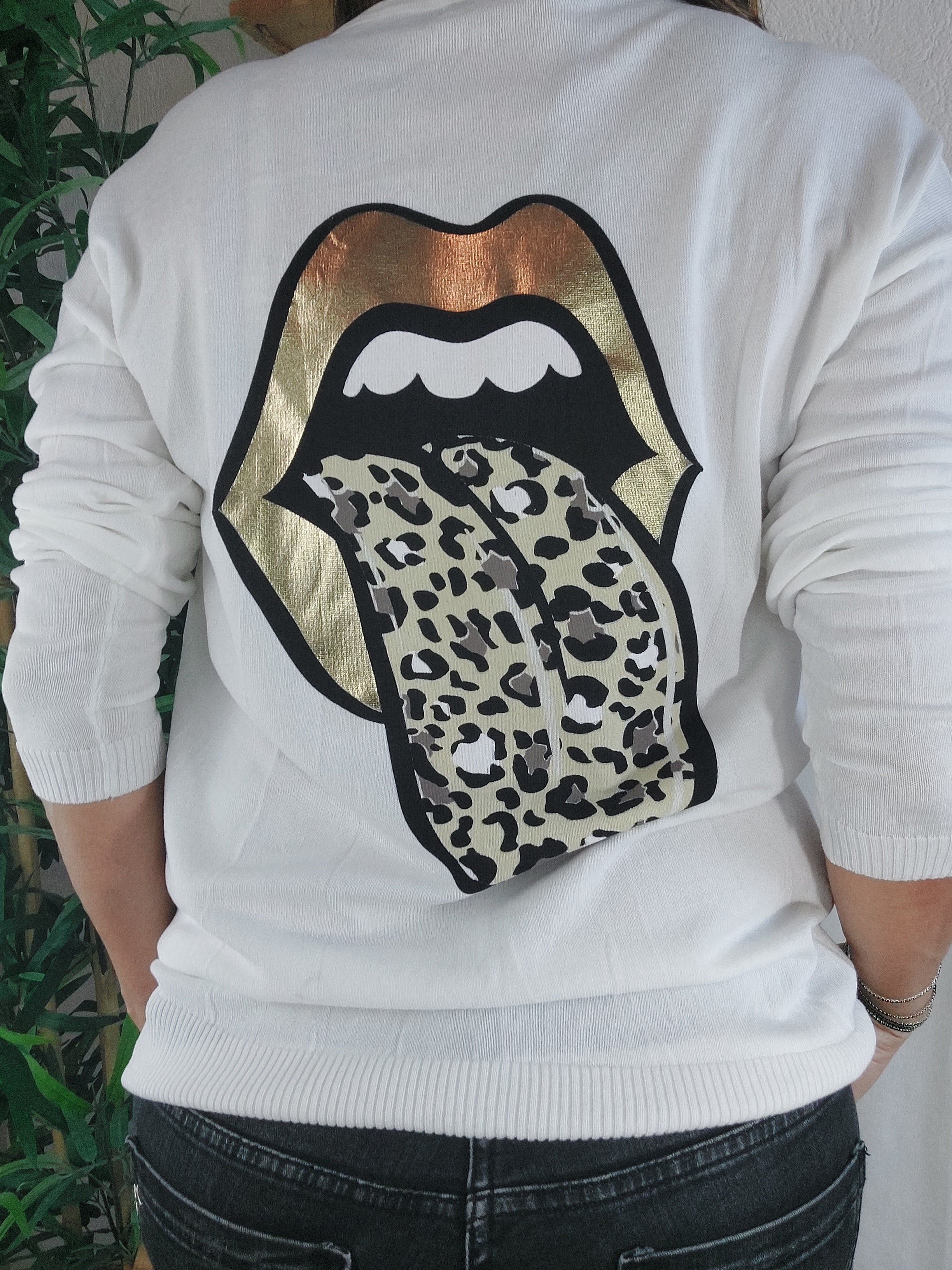 INEVA-TOP MOTIF BOUCHE-TOP MOTIF LANGUE-TOP DOS ROCK N ROLL-TOP ML BLANC-TOP ROCKNROLL