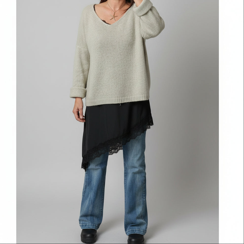 Robe Nuisette Natalia Satinée - Asymétrique Dentelle Bretelles Femme