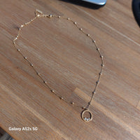 Collier Loja – Chaînette Dorée Boules & Pendentif Cercle Brillants Acier Inoxydable