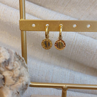 INEVA-BOUCLES D OREILLES ACIER INOXYDABLE-BO PENDANTE CADRAN-BOUCLES D OREILLES PETITES CREOLES DORES ET PENDANTS CADRAN-BO PETITS CADRANS DORES INTERIEUR FACON OEIL DE TIGRE PENDANTS-BOUCLES D OREILLES PAS CHERES