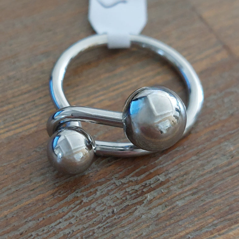 Bague Aras - Bague Réglable Acier Inoxydable Argenté Double Boule