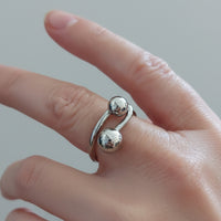 Bague Aras porte sur la main - bague réglable acier inoxydable argenté double boule 