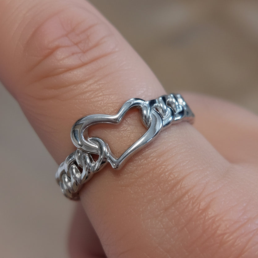 Bague Belo Cœur Ajouré - Bague Réglable Acier Inoxydable Argentée