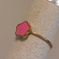 Bague Natal acier doré avec pastille fleur cœur fuchsia rose - bijou femme ineva
