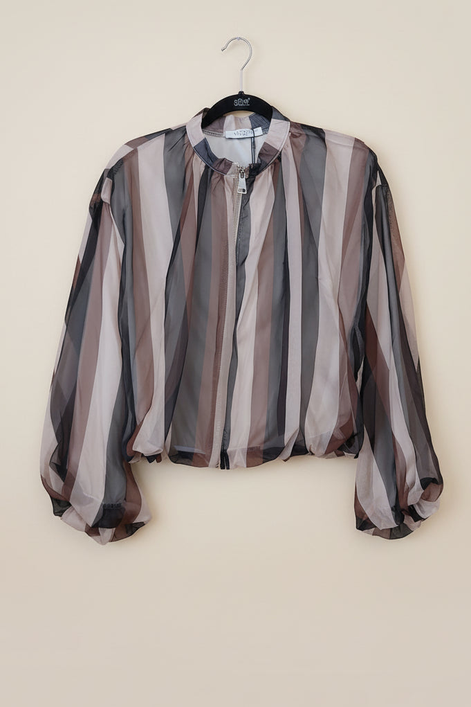 Blouson Boule Laya — Voile Rayé Doublé Manches Ballon Zip Made in Italy