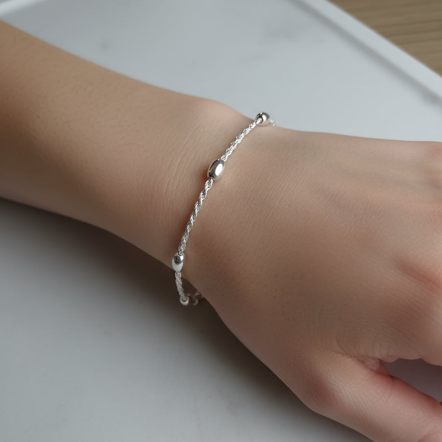 Bracelet Bangalore - Argent 925 Maille Torsadée & Cylindres