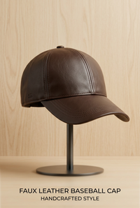 Casquette Oz choco en simili cuir, présentée de trois quarts sur un support
