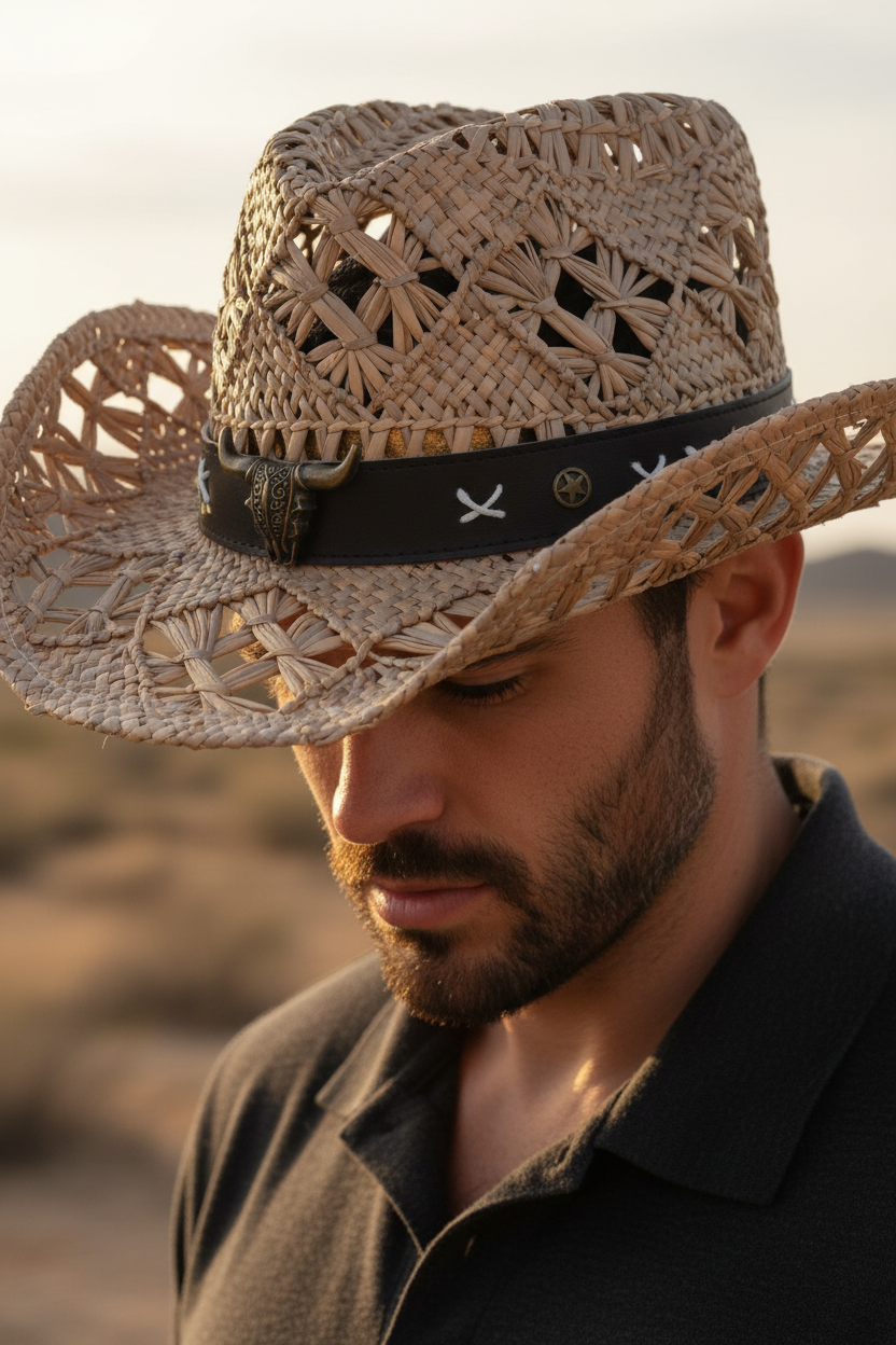 Chapeau Cowboy Tressé Billings — Ajoure Unisexe 9 Décors Fantaisie