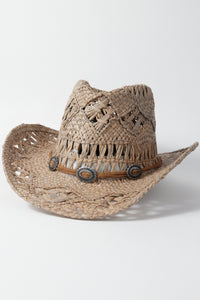Chapeau cowboy tressé ajouré Billings Modèle 2 — lanière nubuck et pastilles métal style cowboy, unisexe — ineva
