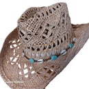 Chapeau cowboy tressé ajouré Billings Modèle 3 — lanières coquillages et perles turquoise, unisexe — ineva
