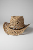 Chapeau cowboy tressé ajouré Billings Modèle 8 — lacet perles bois et tête de buffle acier argenté, unisexe — ineva
