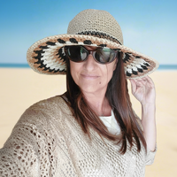 Chapeau paille capeline BB beige et noir souple réglable pliable - ineva