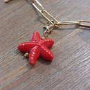 charm ou breloque avec un petit fermoir pour ajouter à un collier où à un bracelet en accumulation personnalisé. il represente une étoile de mer dodue et rouge en acier inoxydable sur aix en provence