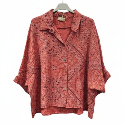 Chemise Ample Imprimé Bandana Coline — Manches 3/4 Lyocell Femme