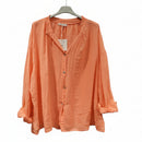 Chemise blouse voile coton Cosma orange col mao manches longues - vue de face - ineva
