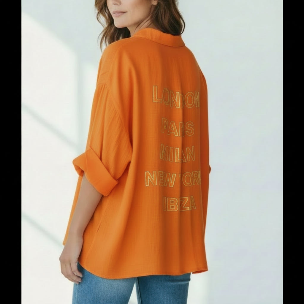 Chemise Blouse Voile Coton Cosma — Col Mao Manches Longues Bohème Femme