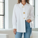  Chemise MIKI blanche porté sur un jean - Soleil, rose et étoile amovibles