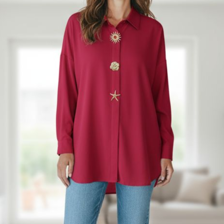 Chemise MIKI Oversized - Popeline Coton avec Broches Dorées