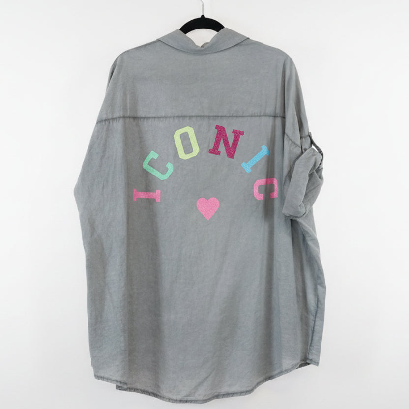 Chemise Sosso – Chemise Oversized Voile Coton Flocage ICONIC Grande Taille Femme