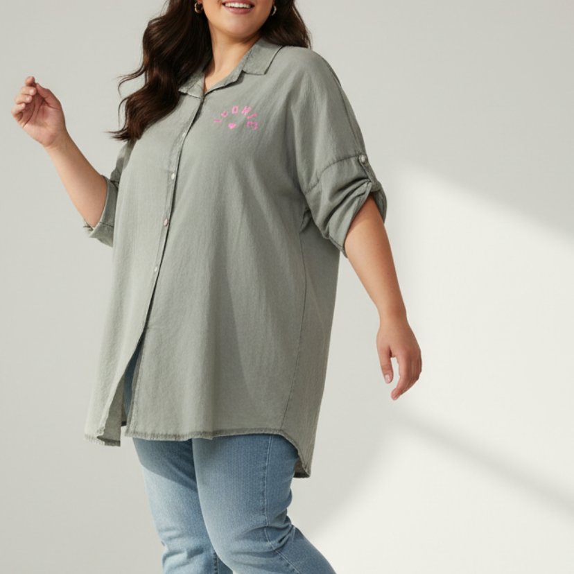 Chemise Sosso – Chemise Oversized Voile Coton Flocage ICONIC Grande Taille Femme