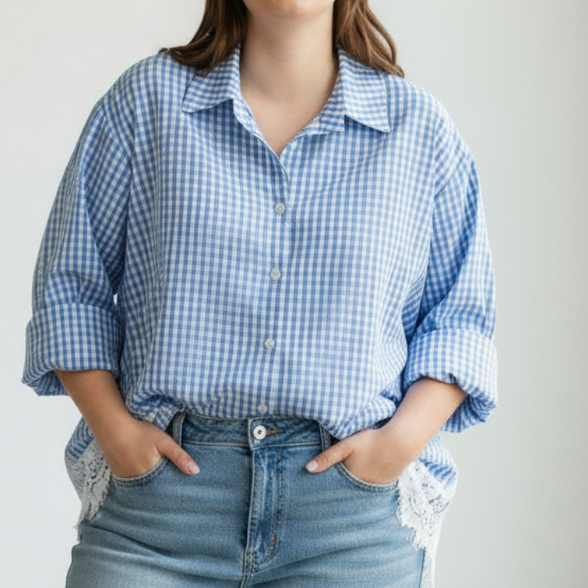 Chemise Vic – Oversized Vichy & Dentelle