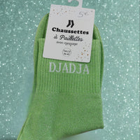 Chaussettes paillettes Choyette message Djadja – coloris Pistache, taille unique 36/42
