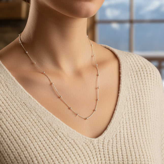 Collier Argent 925 BECAN - Chaîne Fine Perles 49cm Femme