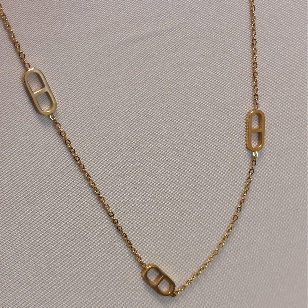 Collier Sautoir Halifax Acier Inoxydable Doré 84cm - Pastilles Effet H