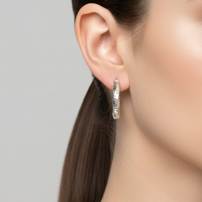 Créoles Kukulcan Argent 925 - Boucles d'Oreilles Torsadées Cabossées 2,1cm