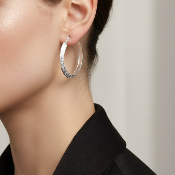 Créoles Mayapan Argent 925 - Boucles d'Oreilles Motif Gréco-Romain