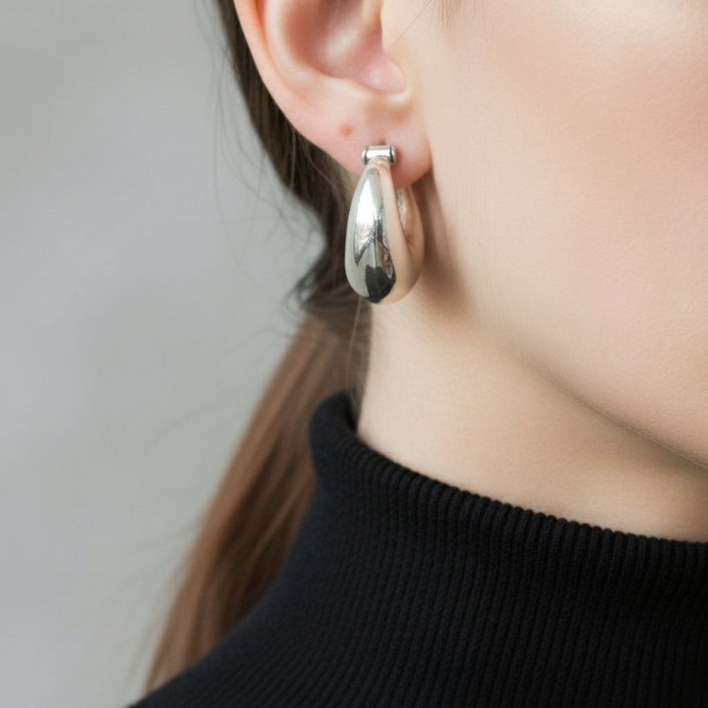 Créoles Zama Argent 925 Demi-Lune Bombées - Boucles d'Oreilles Femme