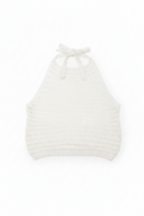 Crop-top crochet irisé Swan blanc — ajouré dos nu lurex bohème — taille unique 34-40 made in Italy — ineva

