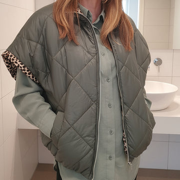 Doudoune ALIX Sans Manches Femme | Réversible Léopard | Oversized