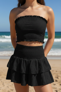 Ensemble Short Crop-Top Nessy — Smocké Volants Gaze Coton Made in Italy