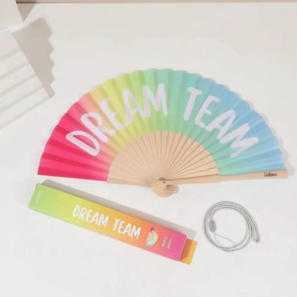 Éventail Abanito ouvert message Dream team – col arc-en-ciel, cadeau EVJF original