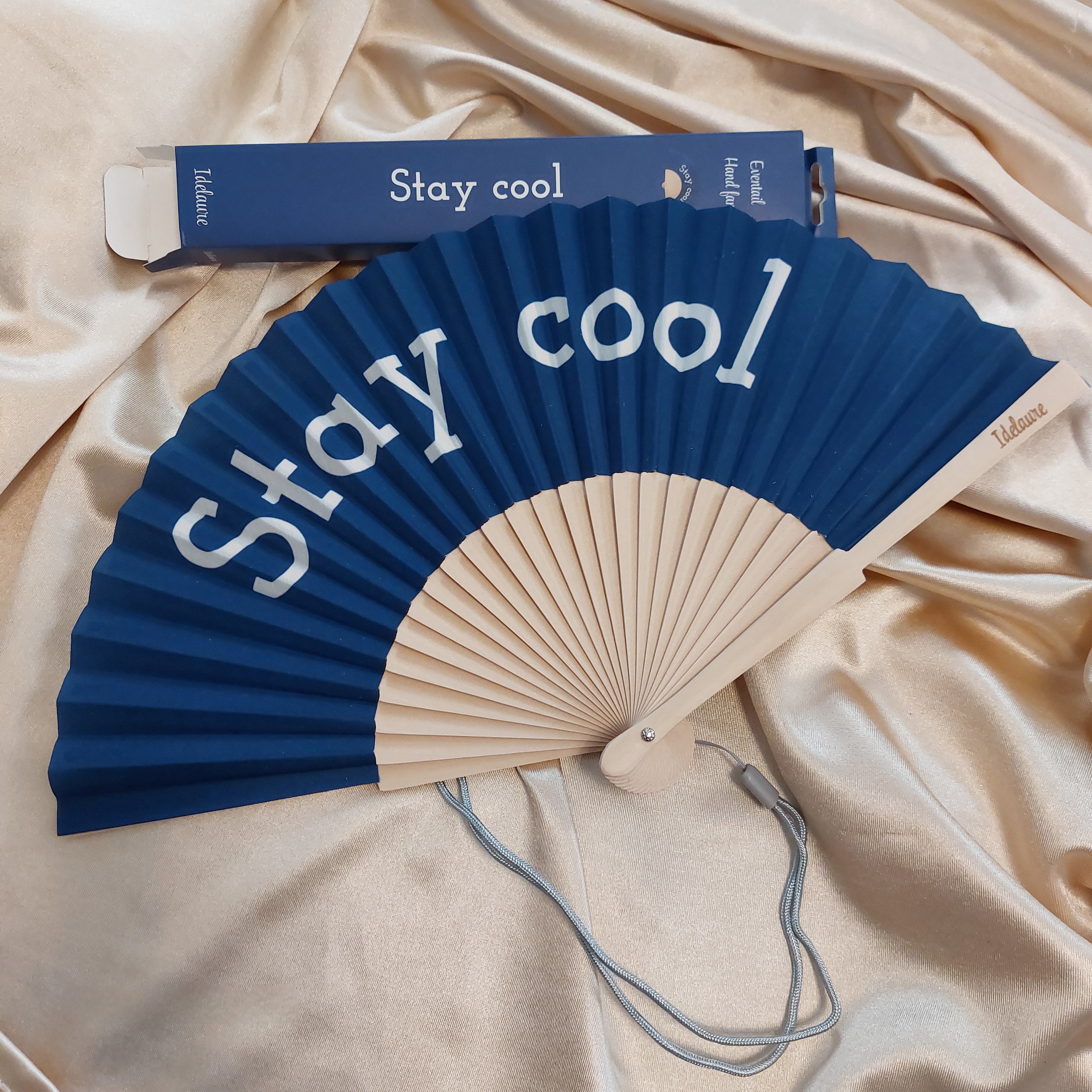 Éventail Abanito ouvert message Stay cool – col marine, accessoire été femme