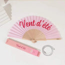 Éventail Abanito ouvert message Vent d'été – col rose pâle, éventail bois léger