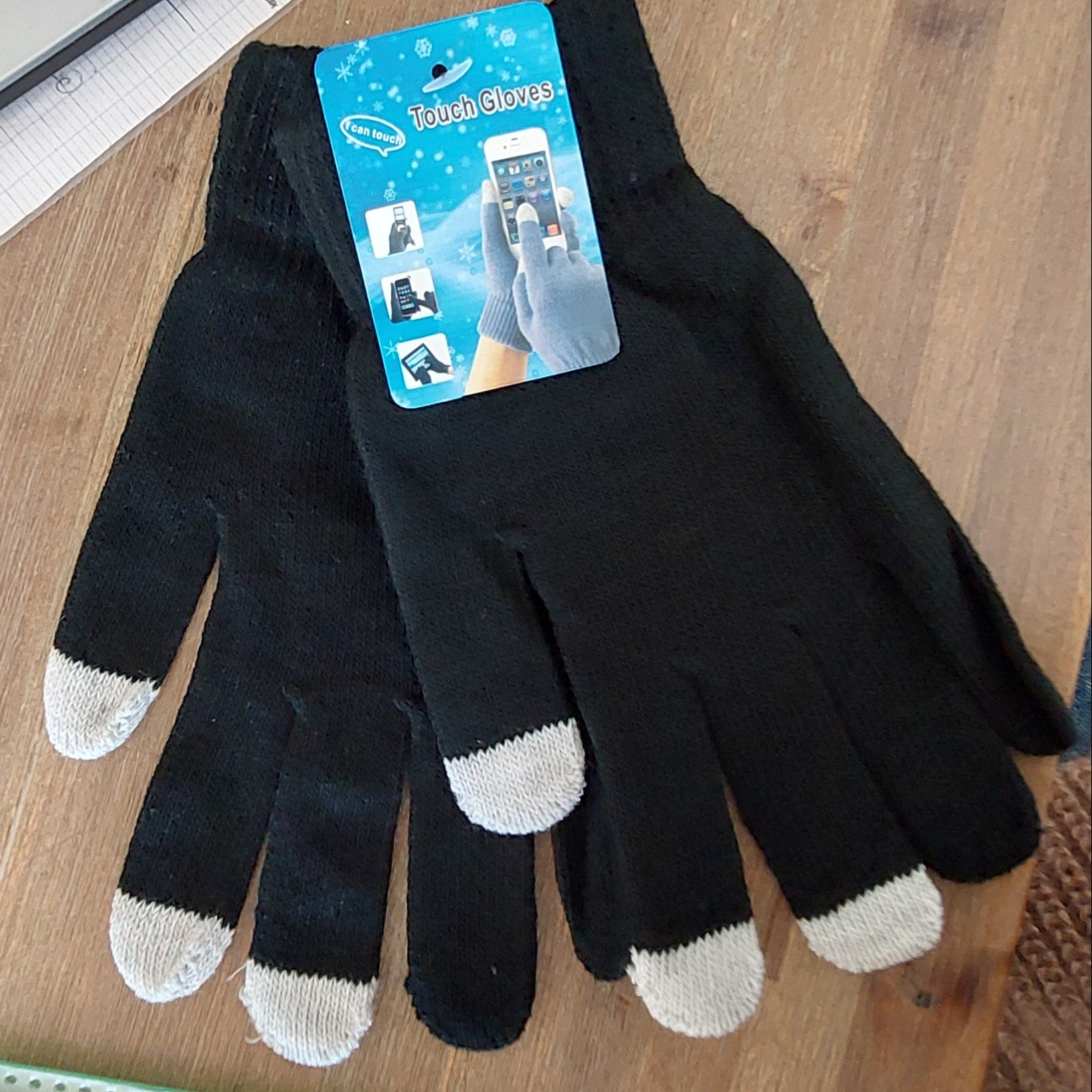 Gants Femme Gap Tactiles - Maille Noire Doigts Connectés Hiver