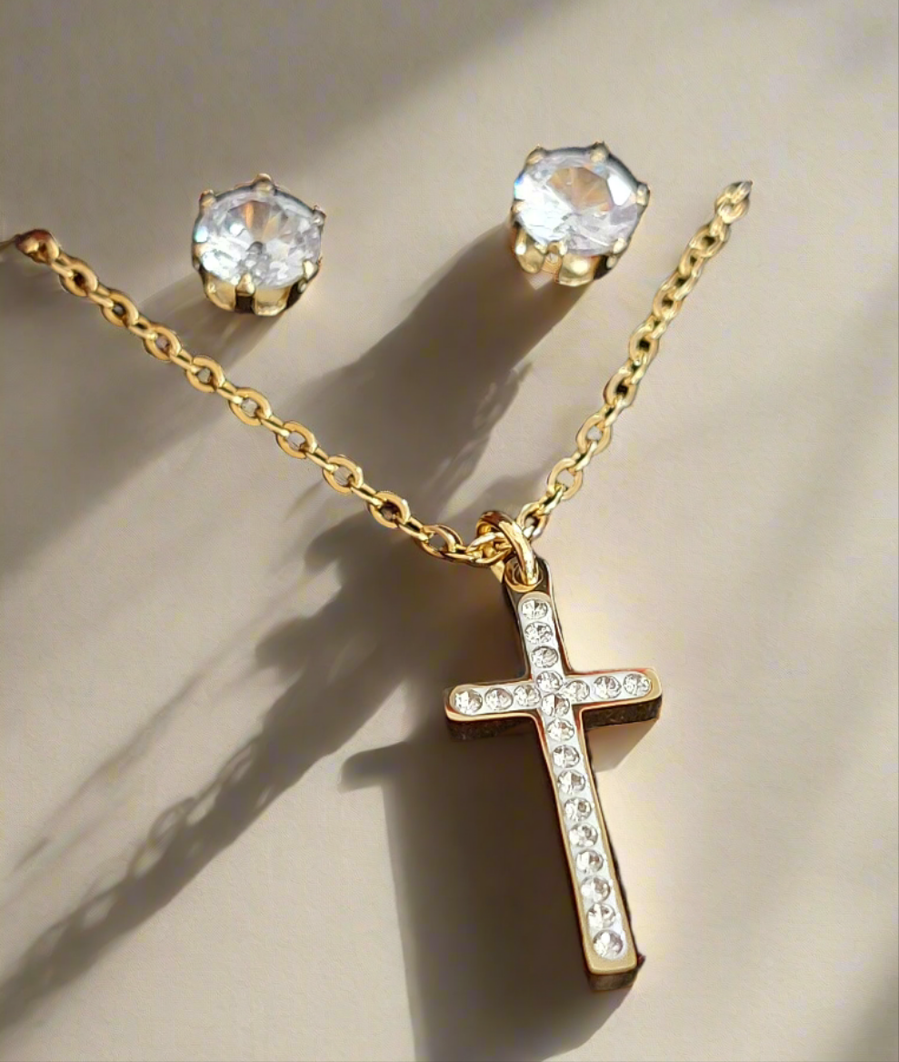 Doré/Croix strass