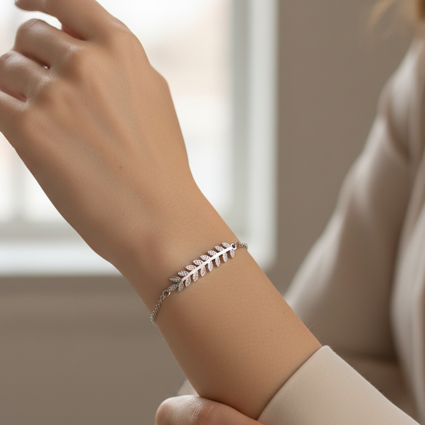 Bracelet Cesa Chaînette Dorée - Brin Laurier Acier Inoxydable Femme
