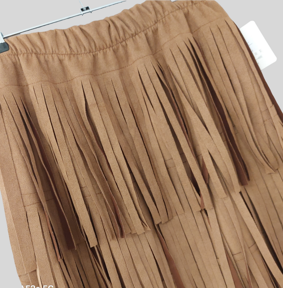 Jupe Longue MONICA Suédine à Franges - Taille Élastiquée 34/40 - Style Bohème Chic