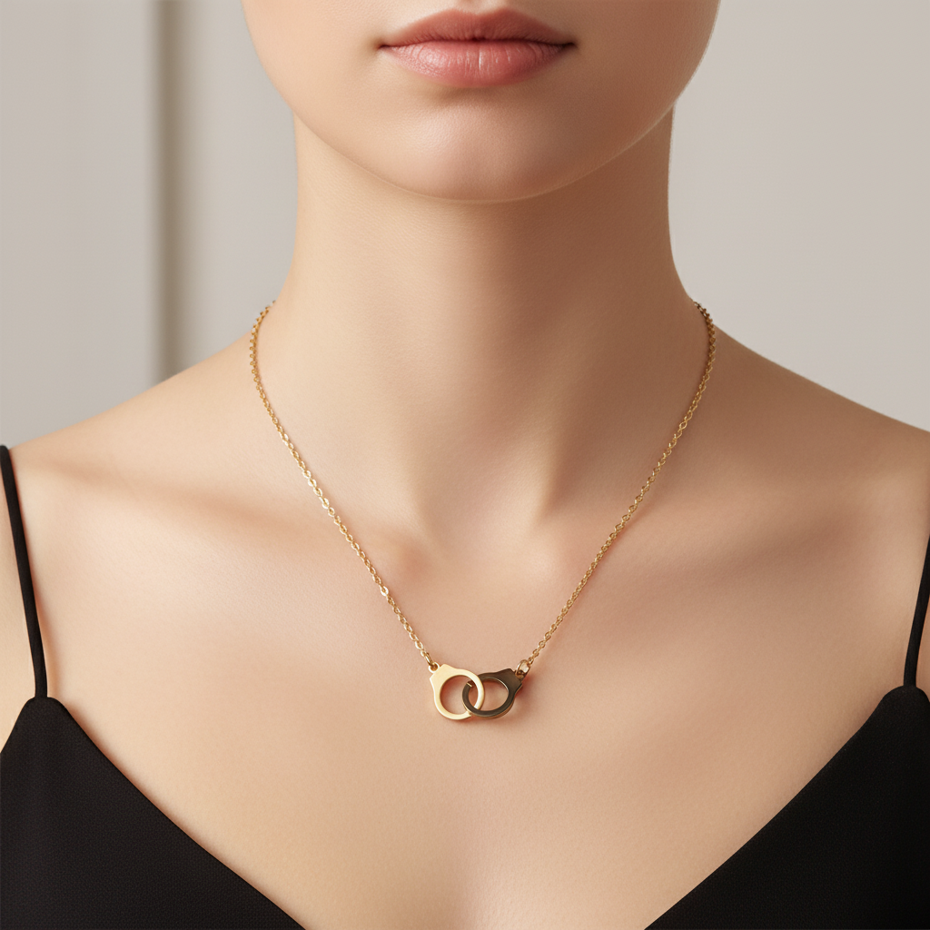 Collier Rijeka Menottes Entrelacées - Chaînette Acier Inoxydable Femme